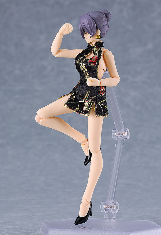 Max Factory 569c figma Female Body (Mika) with Mini Skirt Chinese Dress Outfit (Black) - figma Styles Action Figure