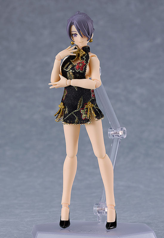 Max Factory 569c figma Female Body (Mika) with Mini Skirt Chinese Dress Outfit (Black) - figma Styles Action Figure