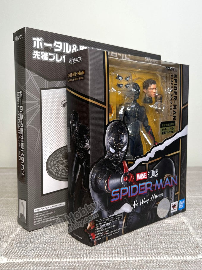 BANDAI Tamashii Nations S.H.Figuarts Spiderman Black & Gold Suit Special Set - Spider-Man No Way Home Action Figure